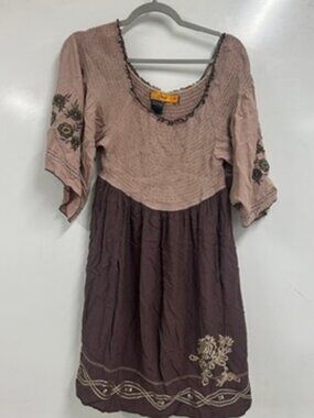 0393 Urban Mango Boho Peasant Dress –Embroidered Tunic Chocolate, Cottagecore XL